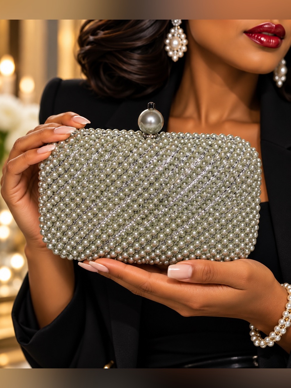 Rhinestone Pearl Statement Clutch